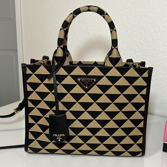 Small Prada Symbole embroidered fabric handbag - Picture 3 of 13